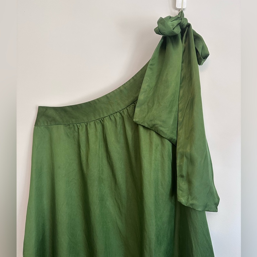 Free People Soa Tie One Shoulder Silky Maxi Dress Gown Emerald Green Size S - Picture 2 of 15